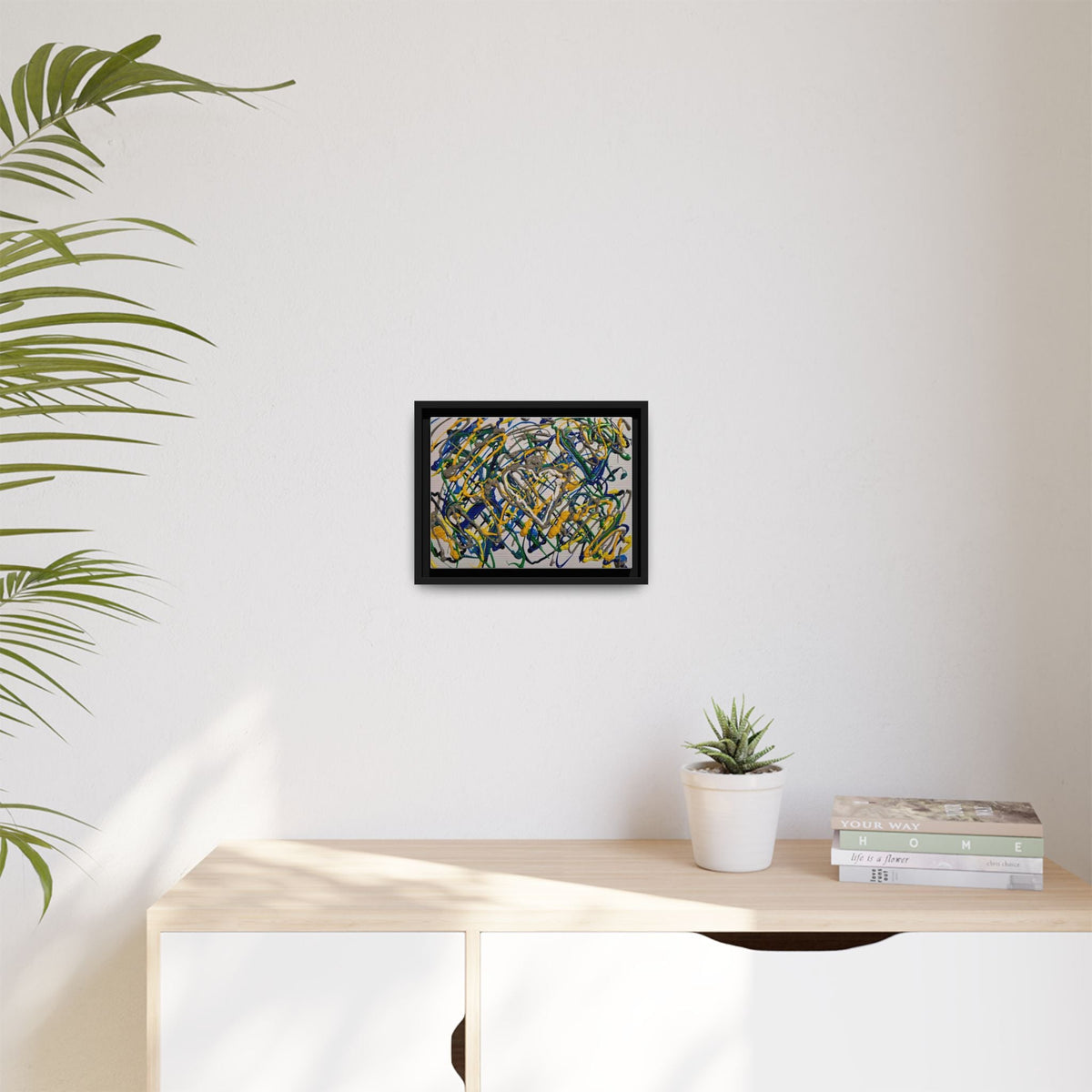 Abstract Multicolor Drizzle Drip Painting — Framed Matte Canvas Wall Art