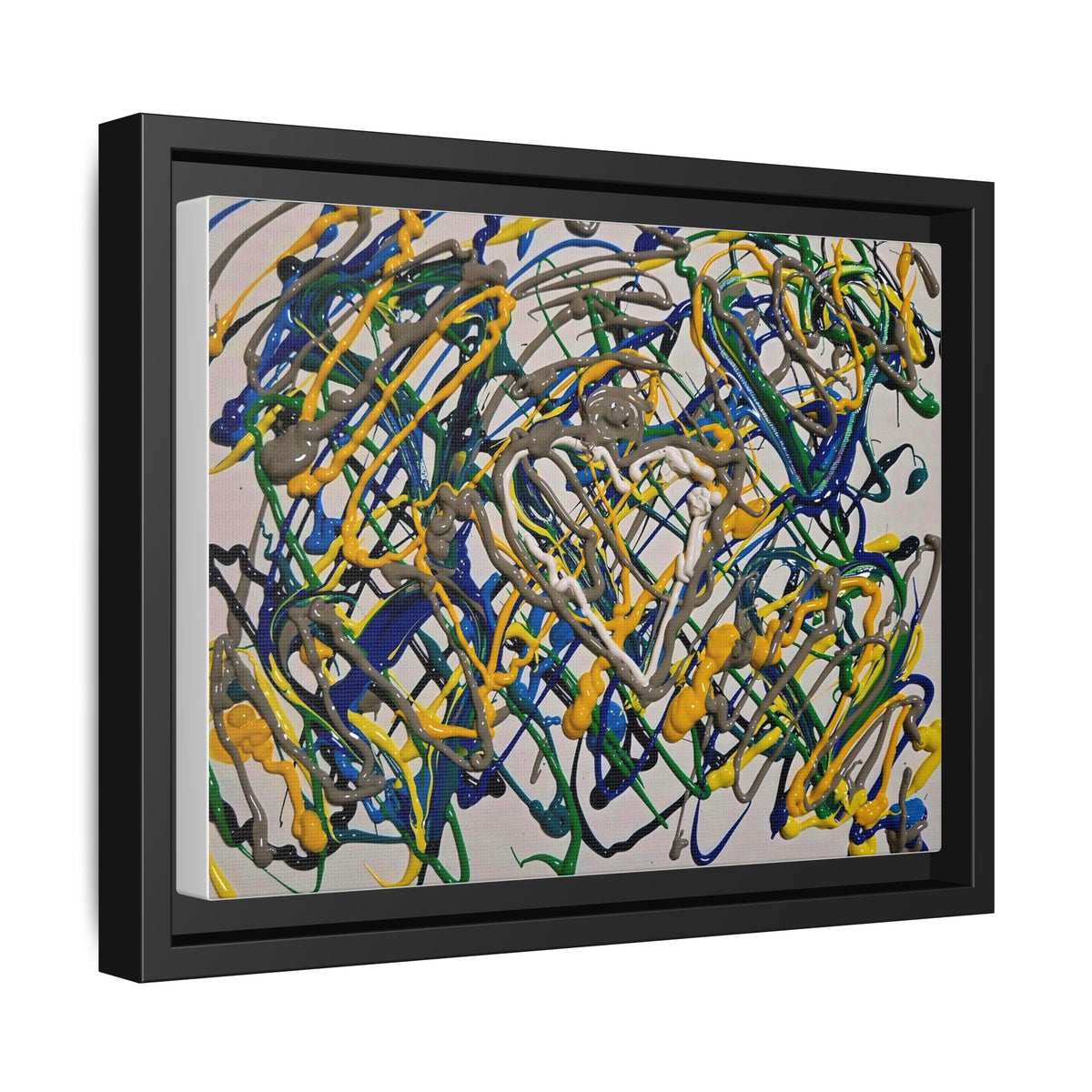 Abstract Multicolor Drizzle Drip Painting — Framed Matte Canvas Wall Art