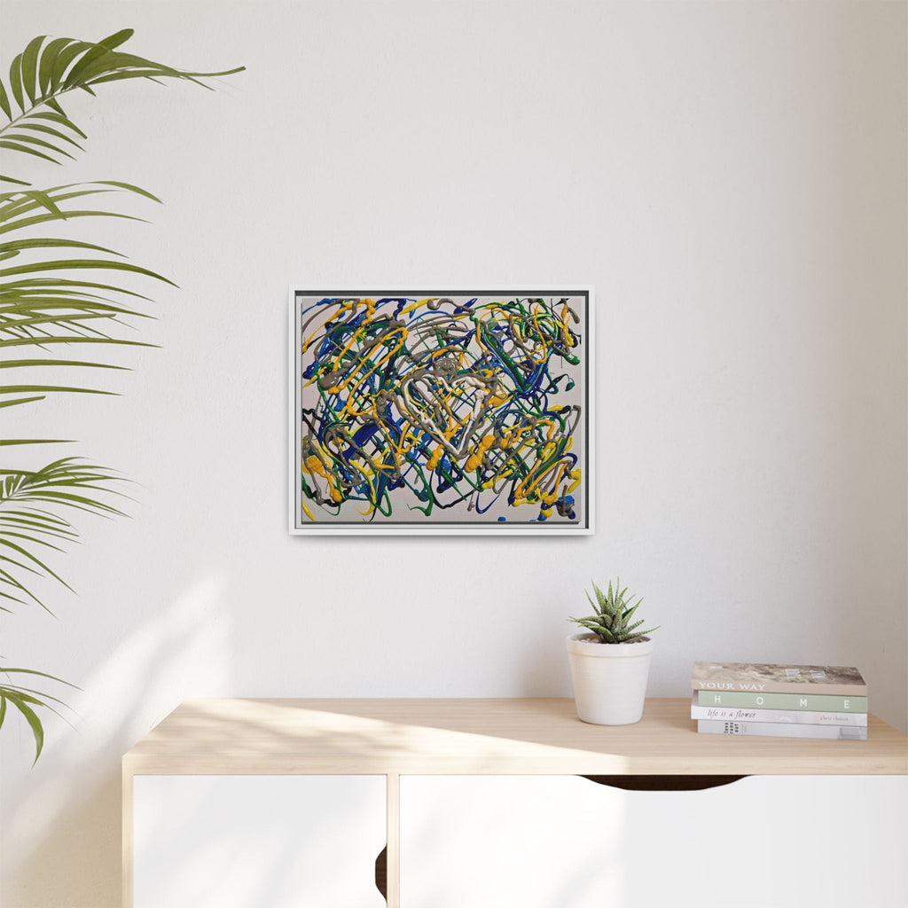 Abstract Multicolor Drizzle Drip Painting — Framed Matte Canvas Wall Art