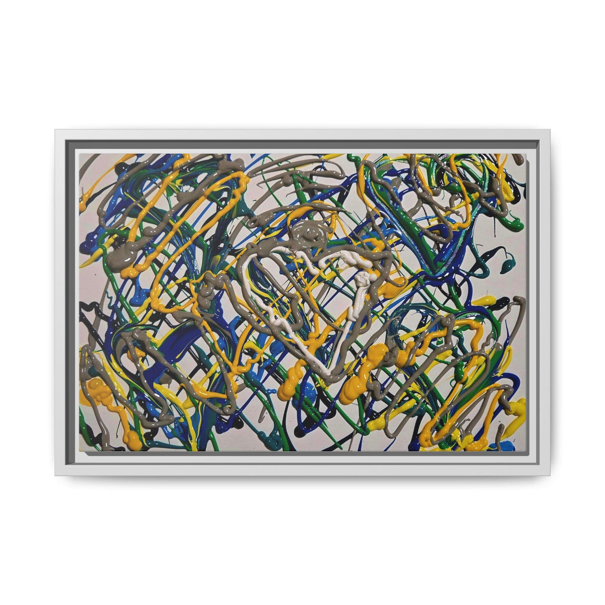 Abstract Multicolor Drizzle Drip Painting — Framed Matte Canvas Wall Art