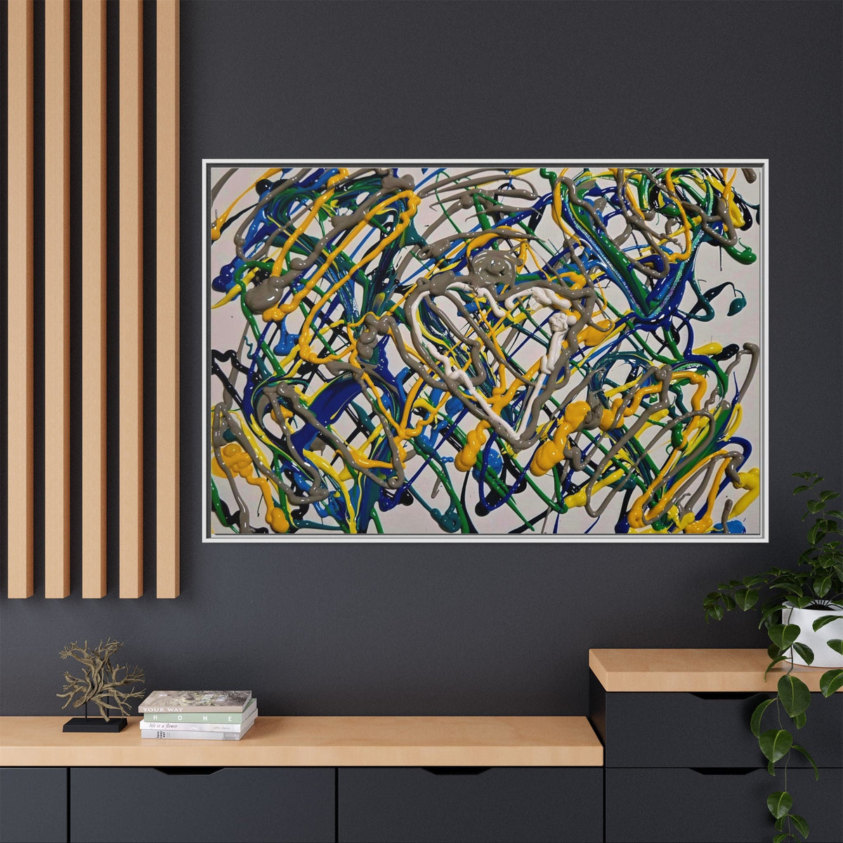 Abstract Multicolor Drizzle Drip Painting — Framed Matte Canvas Wall Art