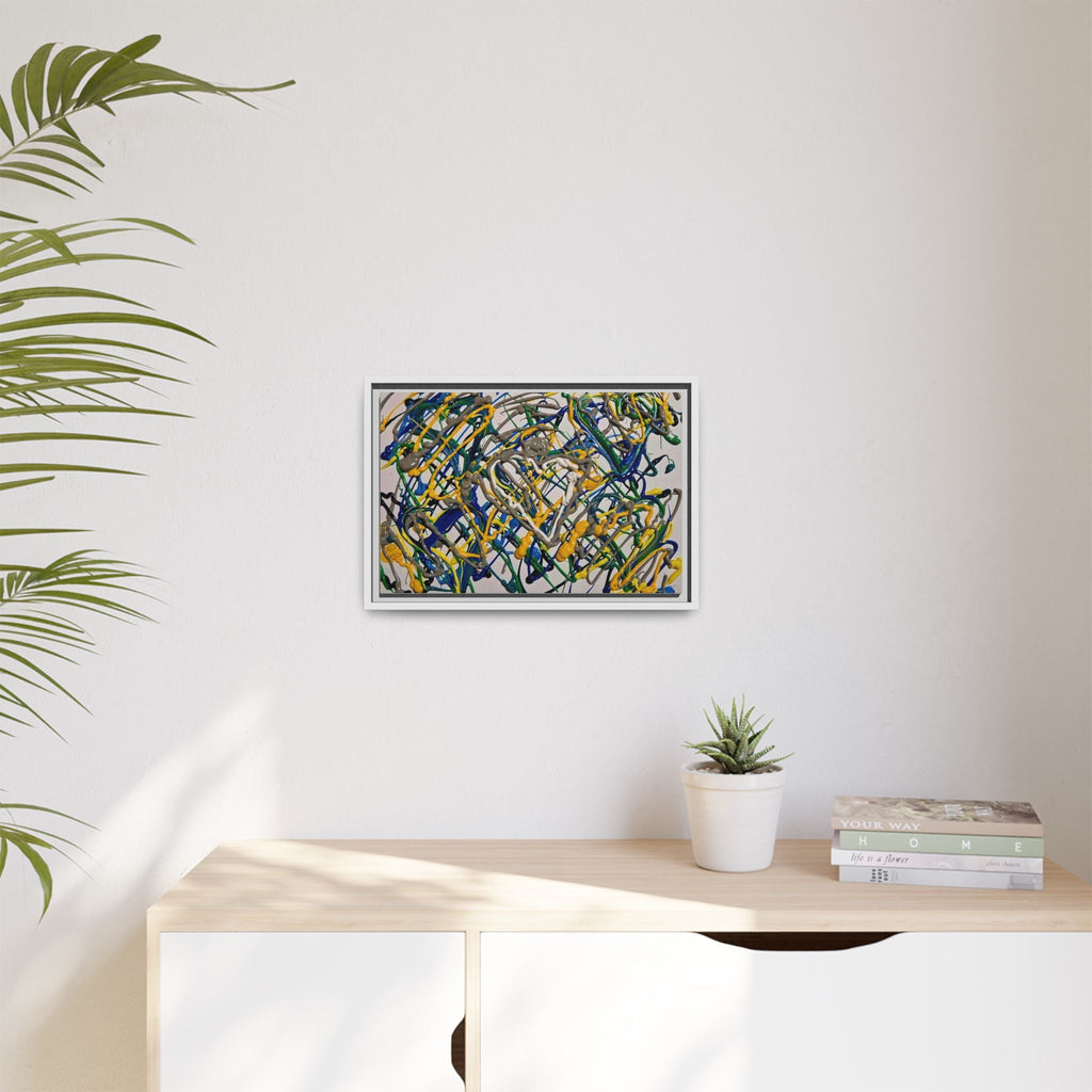 Abstract Multicolor Drizzle Drip Painting — Framed Matte Canvas Wall Art