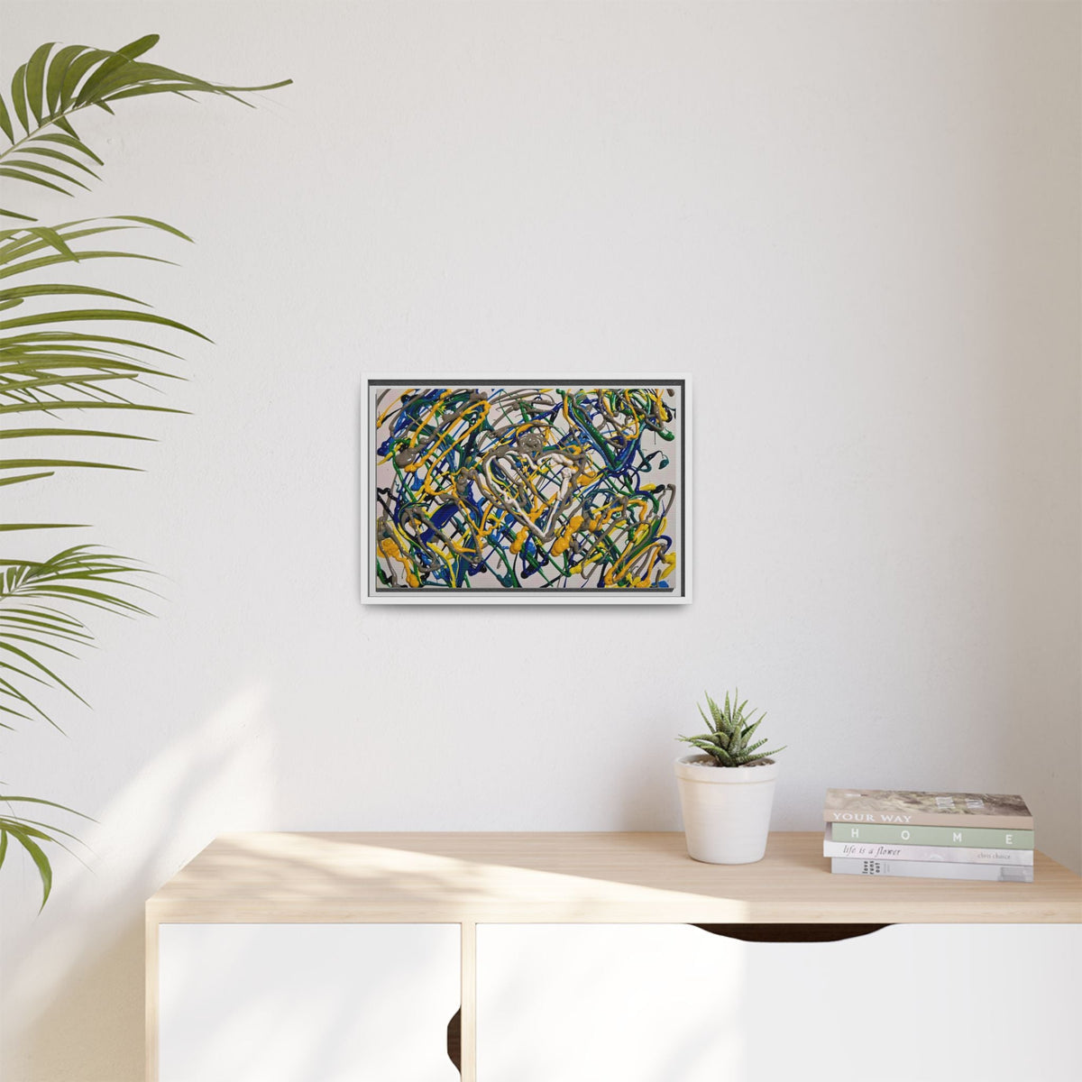 Abstract Multicolor Drizzle Drip Painting — Framed Matte Canvas Wall Art