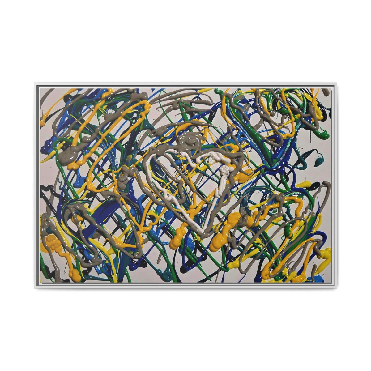 Abstract Multicolor Drizzle Drip Painting — Framed Matte Canvas Wall Art