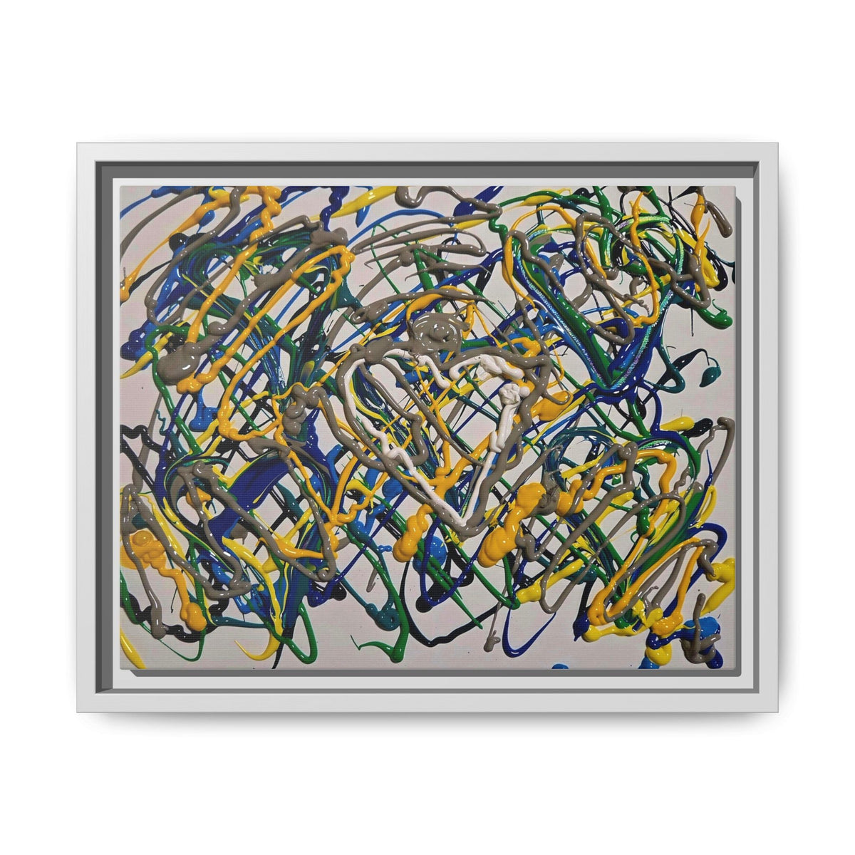 Abstract Multicolor Drizzle Drip Painting — Framed Matte Canvas Wall Art