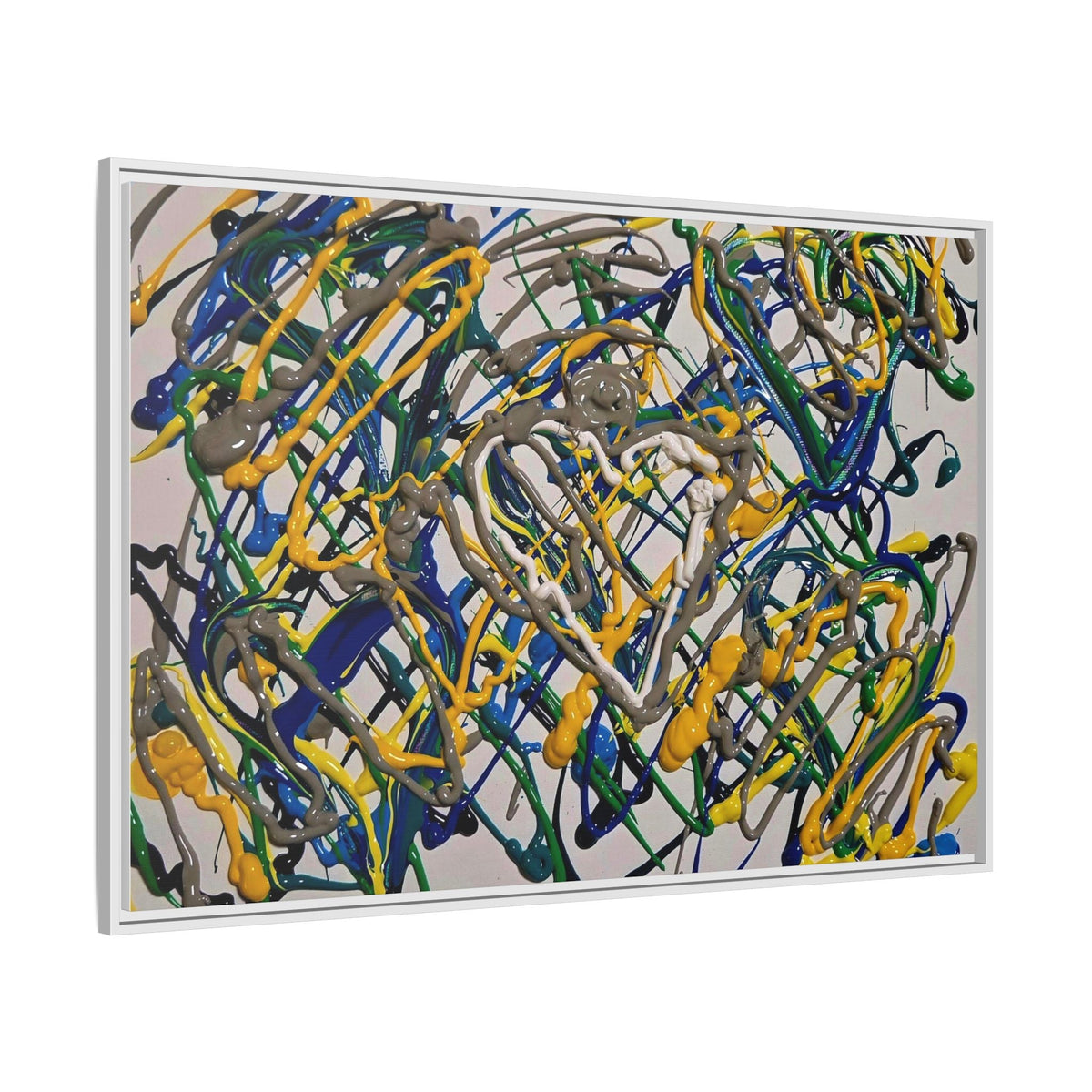 Abstract Multicolor Drizzle Drip Painting — Framed Matte Canvas Wall Art