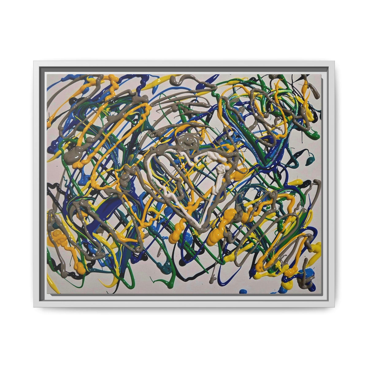 Abstract Multicolor Drizzle Drip Painting — Framed Matte Canvas Wall Art