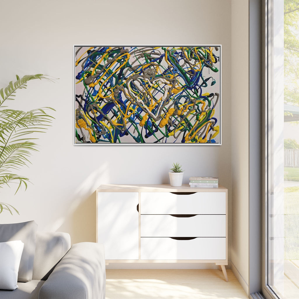 Abstract Multicolor Drizzle Drip Painting — Framed Matte Canvas Wall Art