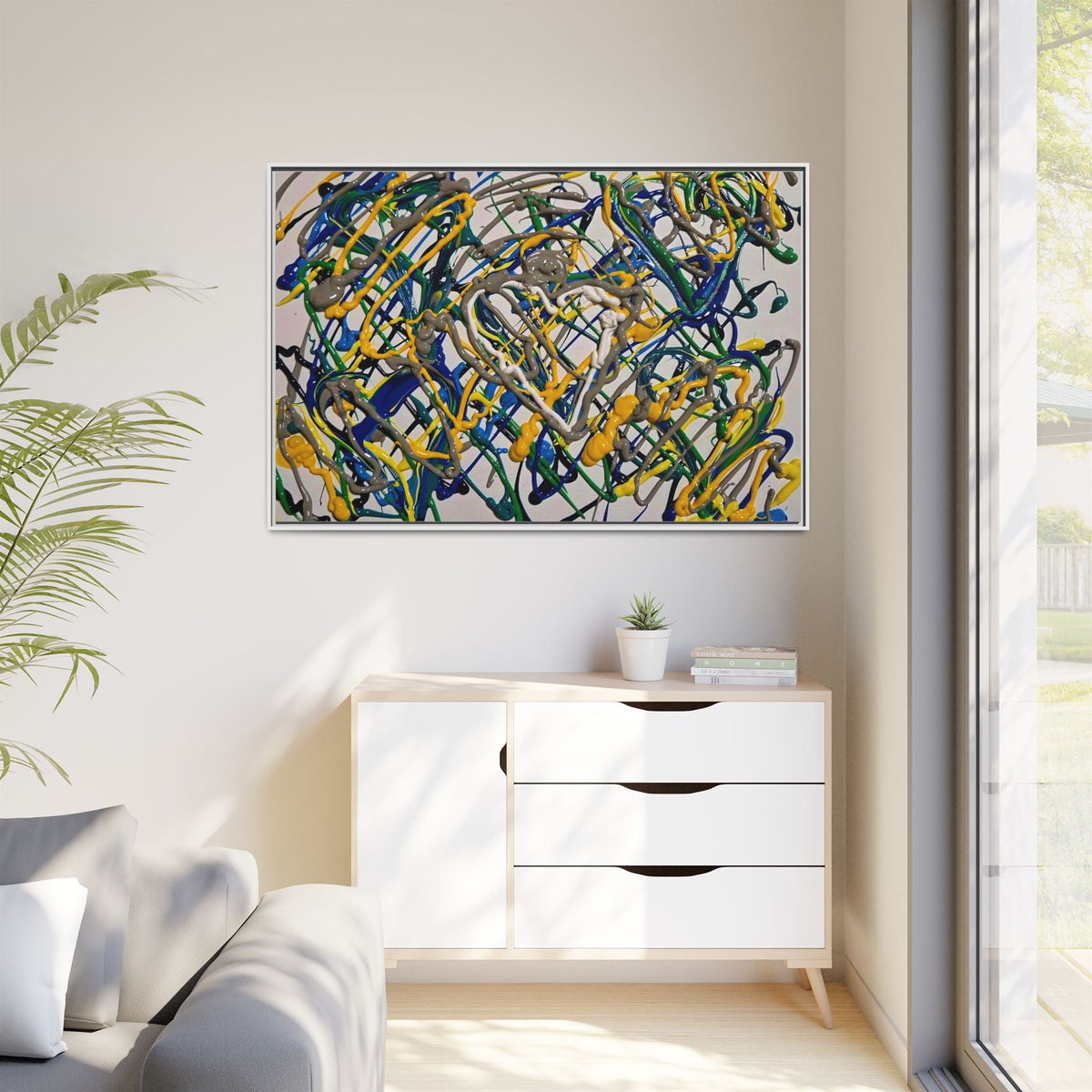 Abstract Multicolor Drizzle Drip Painting — Framed Matte Canvas Wall Art