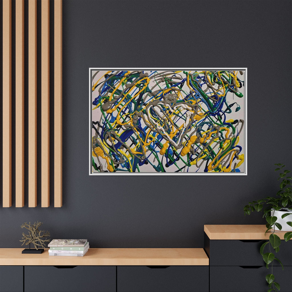 Abstract Multicolor Drizzle Drip Painting — Framed Matte Canvas Wall Art