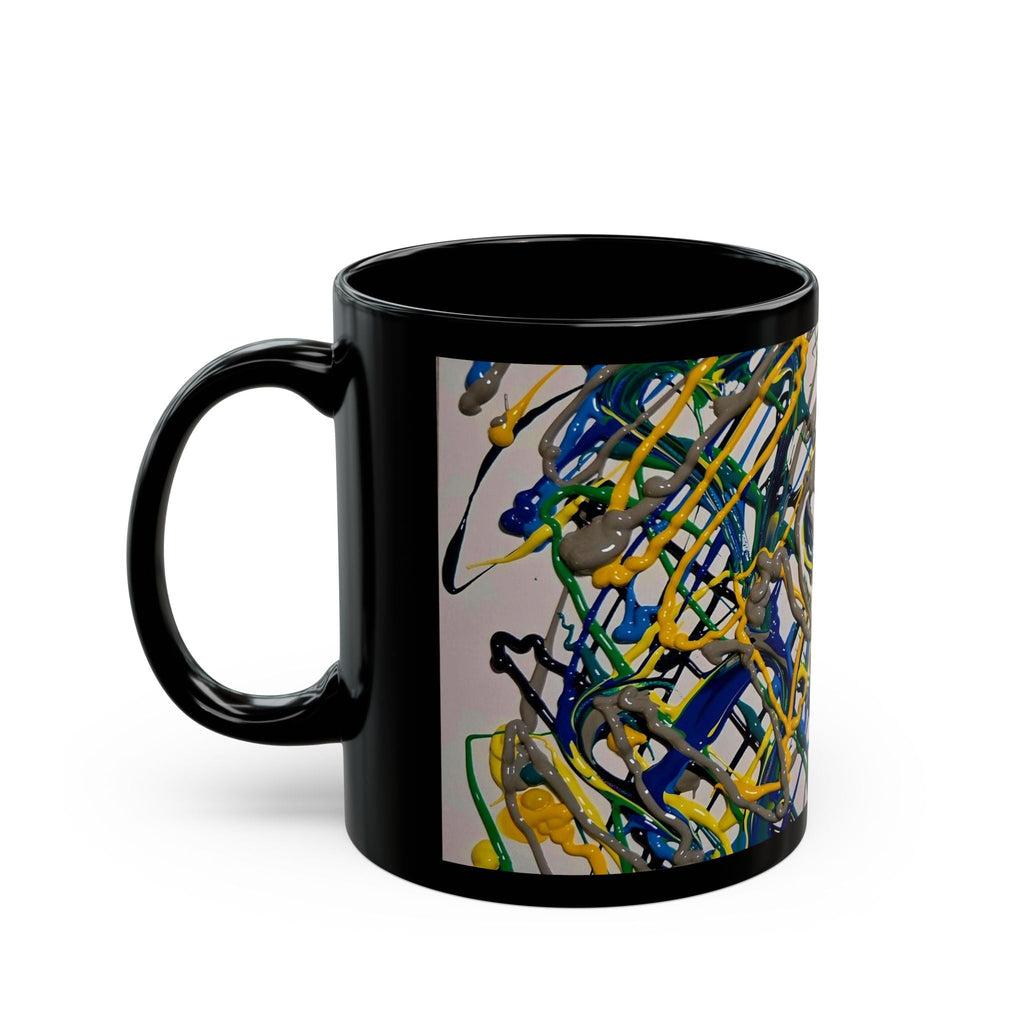 Abstract Drip Drizzle ART Black Coffee Mug — Colorful Paint Splash Design (11oz, 15oz)