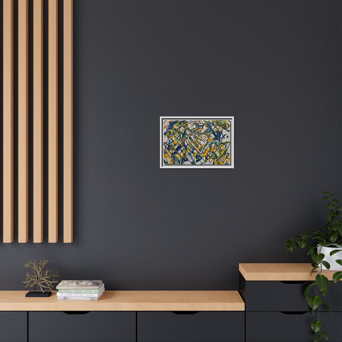 Abstract Multicolor Drizzle Drip Painting — Framed Matte Canvas Wall Art