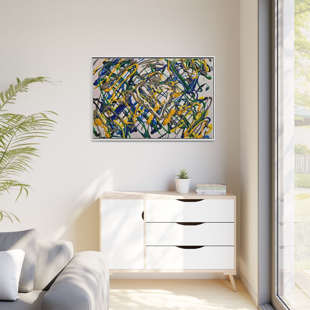 Abstract Multicolor Drizzle Drip Painting — Framed Matte Canvas Wall Art