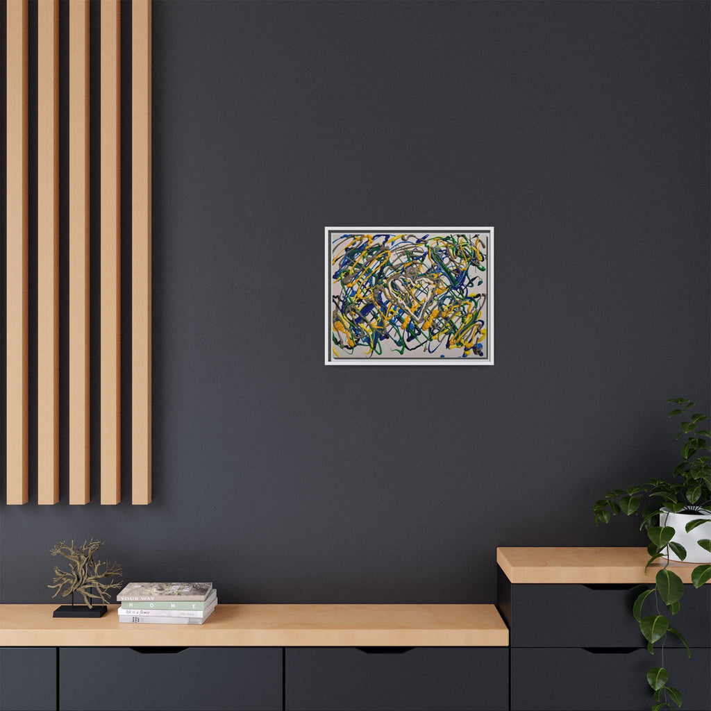 Abstract Multicolor Drizzle Drip Painting — Framed Matte Canvas Wall Art