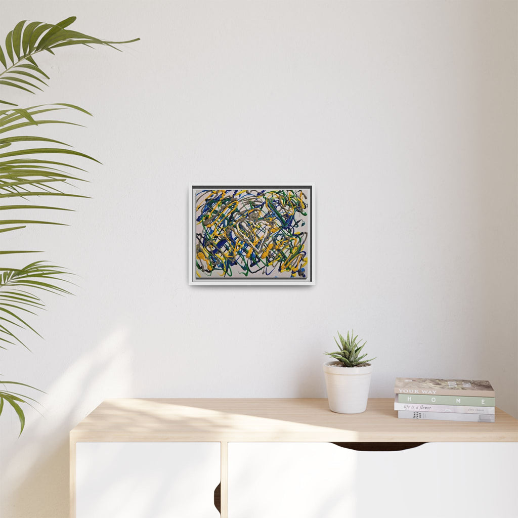 Abstract Multicolor Drizzle Drip Painting — Framed Matte Canvas Wall Art