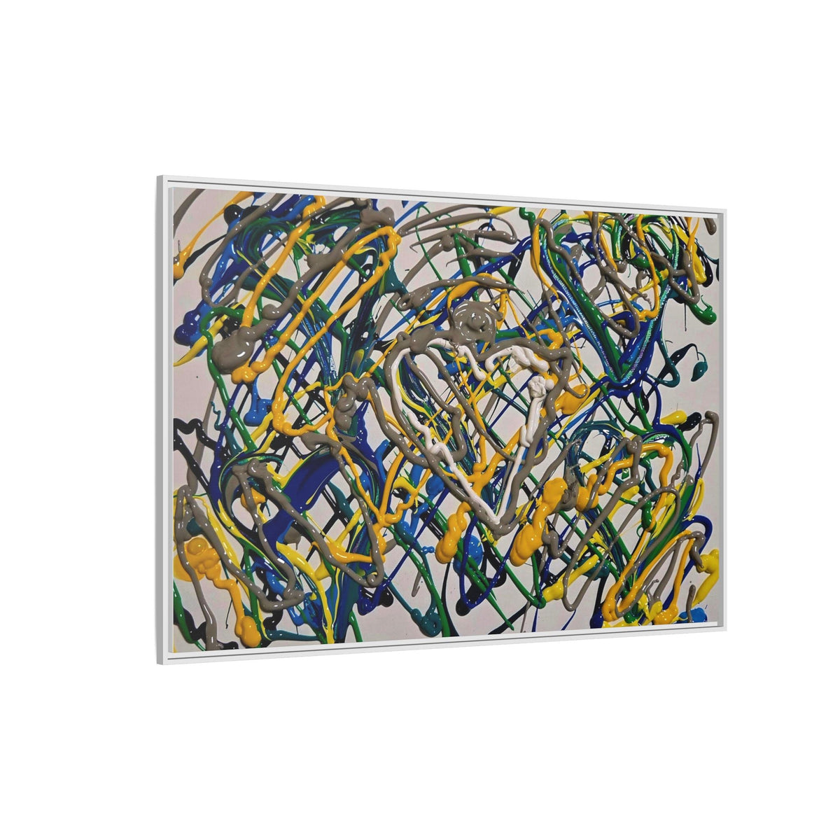 Abstract Multicolor Drizzle Drip Painting — Framed Matte Canvas Wall Art