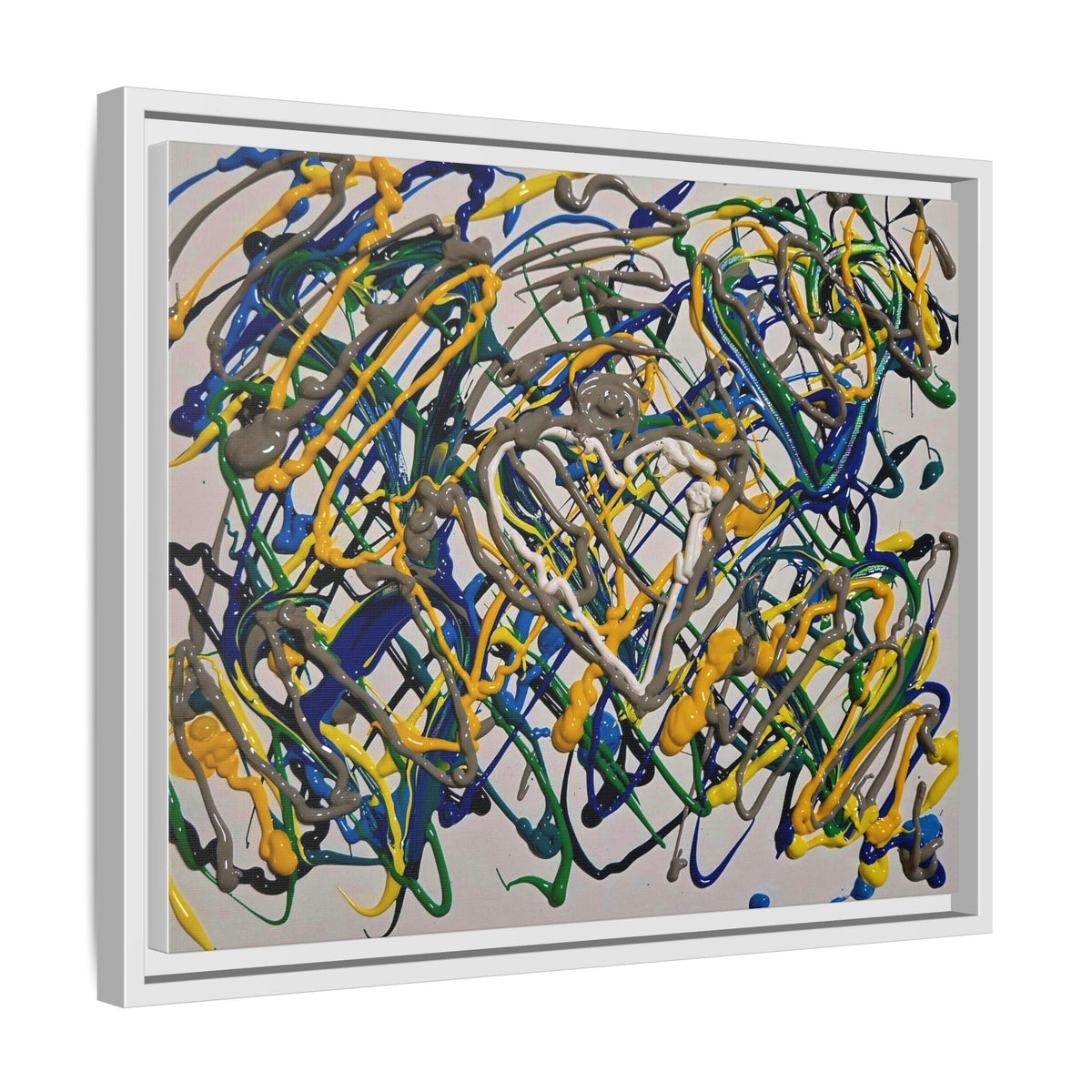 Abstract Multicolor Drizzle Drip Painting — Framed Matte Canvas Wall Art